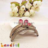 8.5cm Bronze Embossed Pattern Crystal Bead Lotus Metal Purse Clutch Frame thumbnail-1