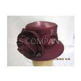 Classic Burgundy Color Church Ladies Hats With Bow , Reinstones On The Curled Triming thumbnail-1