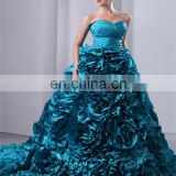 Blue Court Train Lace-up Sweetheart Sleeveless Evening Gowns Ruched Piping Quinceaneras Dress
