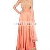 Peach Lehenga Set With Embroidered Crop Top thumbnail-1