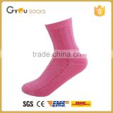 Cute lady pink color cotton young girls tube socks with jacquard 2016
