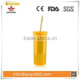Double wall plastic sports bottle with straw