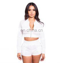 Clothing Wholesale Custom Solid Color Long-sleeved Shorts Suit Sexy Casual Two-piece Plus Size Women's Clothing thumbnail-4