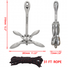 ISURE MARINE 1.5kg/3.3 Lbs Marine Kayak Fishing Anchor Kit Folding Anchor System For Kayak Canoes thumbnail-3