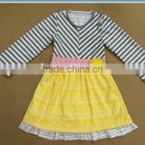 baby and kids fancy frocks wholesale boutique dress stripe long sleeve flowers printing dress
