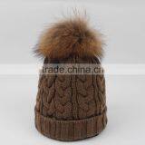 Custom Wool Knitted Racoon Fur Pom Pom Beanie Hat thumbnail-6
