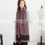 Newest Fringed Tassel Jacquard Checked Plaid Fashion Ladies Winter Wool Scarf thumbnail-5