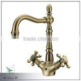 Traditional Style Double Handle Deck Mounted Brass Kitchen Faucet Antique Brass M182B thumbnail-1