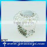 Plated Silver Pearl Ring Rhinestone Rings Big Opal Ring R797 thumbnail-1