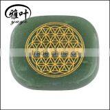 Wholesale Natural Green Aventurine Stone Engraved Flower of Life Palm Stone