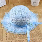 Cute Summer Child Girls Straw,Floppy Flower Beach Hat With Lace Embellishment thumbnail-4