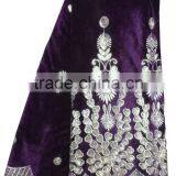 Classical Design Bule Color Indian Velvet Lace Fabric for Dress thumbnail-5