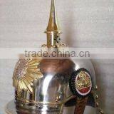 Pickelhaube Helmets/ German Helmet / Military Silver Helmet With Long Spike and Brass Belt thumbnail-1