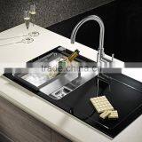 Stainless Steel Glass Top Kitchen Sink with drainer, Stainless Steel Toughen Glass Tempered Glass Kitchen Sinks with drainboard