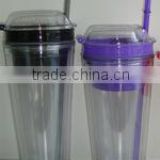 double wall Tumbler with Straw JUICE PLASTIC CUP with lids wholesale