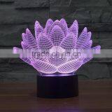 3D Optical Night Light Lotus 7 RGB Light Colors 10 LEDs AA Battery or DC 5V Mixed Lot thumbnail-2