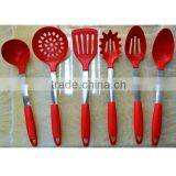 Beautiful Kitchen Cooking Tools Set, 6 pcs Silicone with Stainless Steel, Red