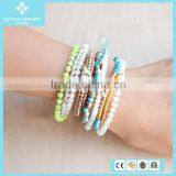 European Stone Strawberry Quartz Mix Single Wrap Bead Bracelets on Natural Dark Brown Leather thumbnail-6