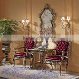 Hand Painted Button Tufted Leisure Chair, Vintage Living Room Furniture Wood Carved Armless Chair thumbnail-3