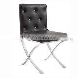 Black Leather Cross Stainless Steel Legs Dining Chair thumbnail-2