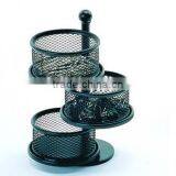 Round Black 3 Compartment Multi Purpose Metal Mesh Clip Holder thumbnail-2