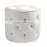 JR-01 Modern Contemporary White Color Genuine Leather Crystal Tufted Leisure Neoclassic Stools Ottoman Chair thumbnail-3