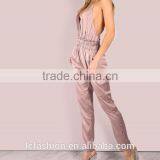 Low Back Cross Back Pink Satin Pictures of Sexy Girls Wearing Jumpsuit thumbnail-2