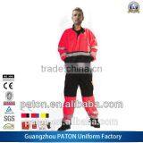 2014 Hot Sell Red And Black Color Strips Reflective Coverall Uniform With Safety