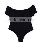 Ladies Fashion Black With Big Ruffle One-piece Swimwear thumbnail-4