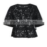 2016 Ladies Black Lace Loose Style Short Sleeve O-neck Shirt/blouse thumbnail-3