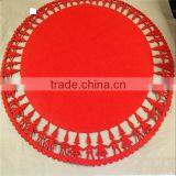 Scandinavian Christmas Red Felt Table Cloth, 35" Round Die Cut Table Cloth With Gnomes Pattern thumbnail-1