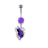 Brilliant Purple Paved Butterfly Dangle Belly Ring Body Jewelry