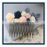 Best Selling Vintage Flower Hair Comb Navy Blue Rose Floral Collage Wedding Hair Accessories thumbnail-3