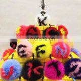 26 letters Real Natural Fox Fur Ball Pompom Keychain Handbag Car Cellphone Pendant Hanging Accessory Keyring