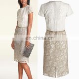 Short sleeve white yellow lace excellent supplier evening dress