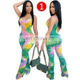 In Stock RTS Spaghetti Strap Sleeveless Bodycon Vestidos Streetwear Tie-Dyed Stracked Long Pants Woman Onesie Pajamas Jumpsuit thumbnail-3