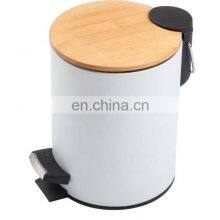 Environmentally-friendly Bamboo Slim Cover 3L 5L Foot Dustbin Household White Black Round Dustbin Home Foot Pedal Bin
