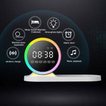 Hot Selling Rgb LED Night Light Portable Wireless Charger Alarm Clock White Noise Machine Bluetooth Speaker thumbnail-5
