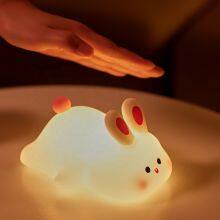 Hot Sale Rechargeable Led Soft Touch Silicone Kids Night Light Bunny Lamp Light up Silicone Animal Night Light thumbnail-4