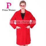 New Design Spring Women Medium Length Red Wool Coat thumbnail-2