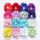 3 Inch Chiffon Pearl Flowers, Handmade Ballerina Flower / Crystal Diamond Scallop Flower