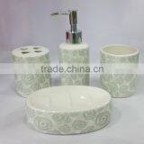 Grey Blooming Flower Design Ceramic 6pcs Bath Bathroom Set thumbnail-1