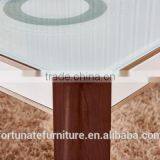 Glass Top Wooden Color Steel Leg Dining Table With Tempered Glass Top thumbnail-3