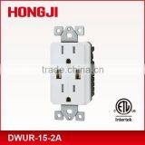 120VAC 60HZ Dual USB Charger With 15A Tamper Resistant Receptacle ETL Approval Output 2.1A