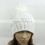Pure White Lovely Knit Women Hat With Pom Pom