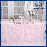 CL010G Hot sale elegant organza 6ft rectangle ruffled curly willow frilly fancy wedding light pink table cloths