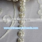 wholesale fashion 11MM flower white fake Pearl beaded sash lace trimming for wedding dress/garment diamond ribbon accessory