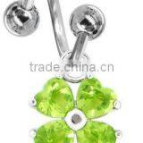 Green Peridot Gem Heart Shamrock Navel Ring,belly Ring, Body Piercing Jewelry thumbnail-1