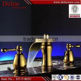 gold color three hole waterfall faucet, basin mixer dual handle, gold plated tap