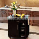 Brown Finish E1 MDF Glass Top Food Trolley thumbnail-1